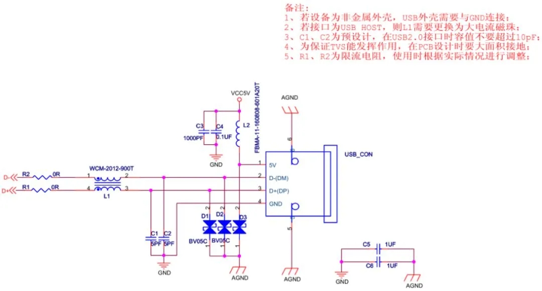 USB2.0接口EMC設計標準電路