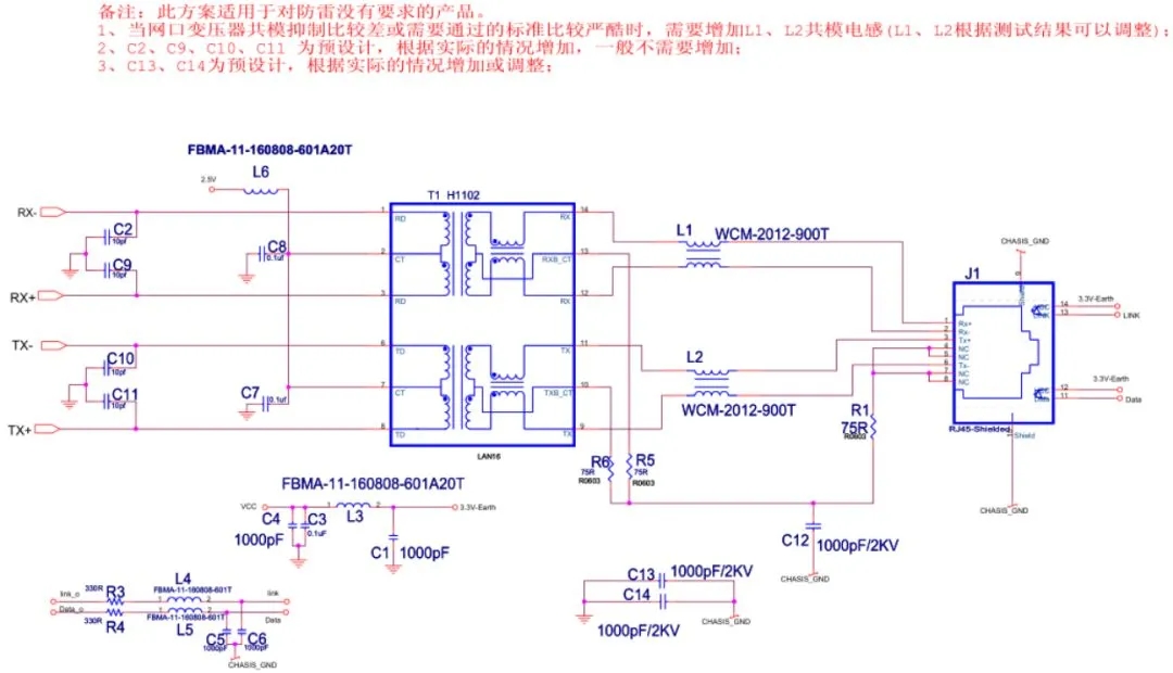 以太網EMC(EMI)設計標準電路