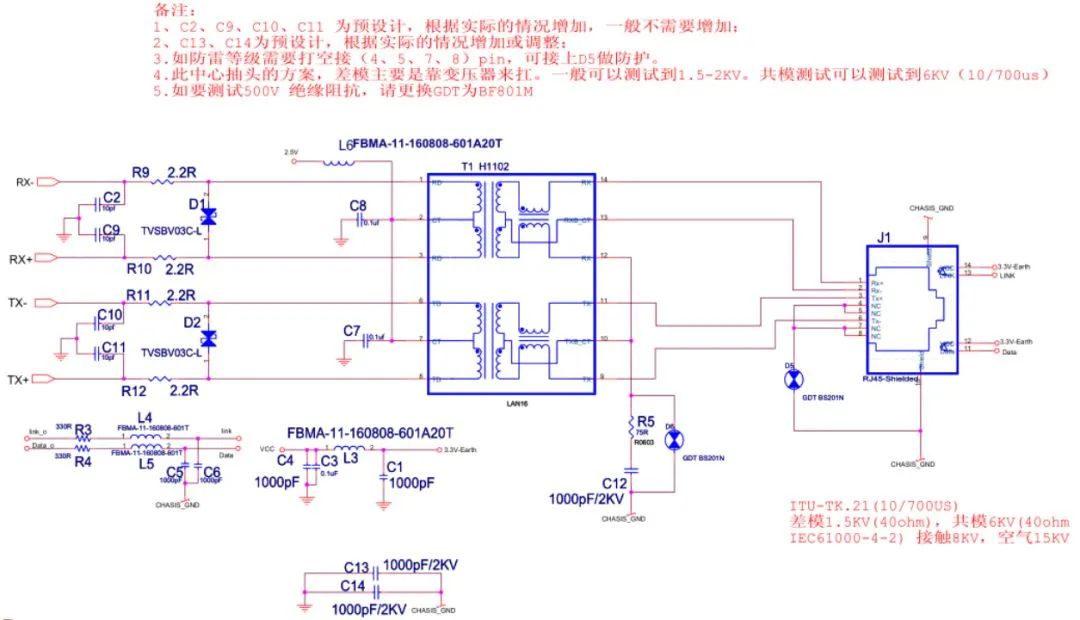 以太網EMC(浪涌）中心抽頭方案（節約空間）