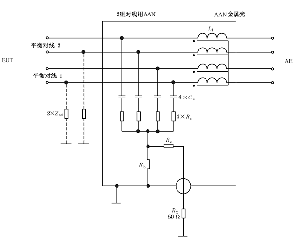  用于2對非屏蔽平衡線的ISN (分壓系數(shù)=34dB)